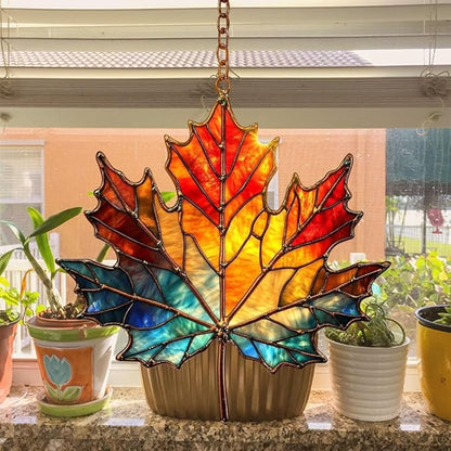 Rainbow Maple Leaf Acrylic Suncatcher Stained Glass Effect Window Car Hanging Christmas Ornament Indoor Outdoor Decor Garden Sun Catcher Panel for Maple Leaf Lover for Women Mom Grandma