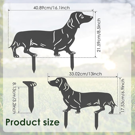 2 Pcs Dog Garden Stakes for Outside, Dachshund Garden Stakes, Iron Dog Statues, Outdoor Decorative Metal Dogs Garden Statues for Patio, Lawn, Balcony, and Dogs Lovers