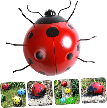 balacoo 1pc Seven Star Ladybug Ornament Animal Garden Statues Iron Ladybug Ladybugs Wall Sculptures Metal Ladybug Wall Art Outdoor Fencing Decor Ladybug Crafts Iron Parts Red Beetle, 29X22X11CM