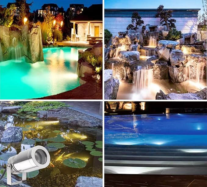 LED Underwater Spotlights- Surface Mounted, 5W 12V-24V DC, Anti-Glare Pool Lights, IP68 Waterproof, Lamp for Pools Ponds Fountains Waterfall (Warm White-3000K)