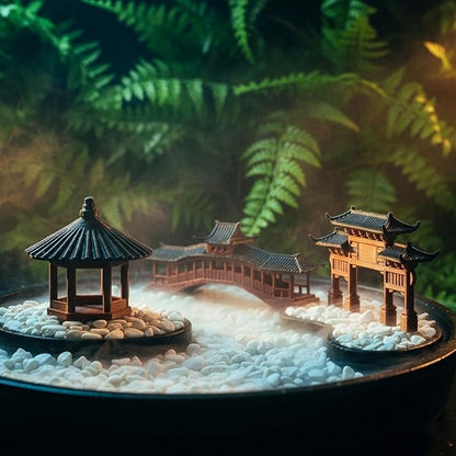 LOGOFUN 3PCS Mini Asian Garden Decor Miniature Pagoda Statue Mini Pavilion Ornament for Japanese Garden Accessory - Brown Black