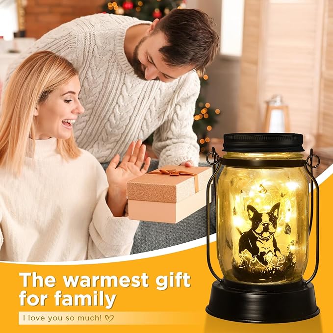 Boston Terrier Gifts for Women/Men Boston Terrier Solar Lanterns Mom Birthday Dog Lovers Lantern Pet loss Dog Memorial Lights Solar Garden Decoration for Yard, Patio,Backyard,Porch Torches Light