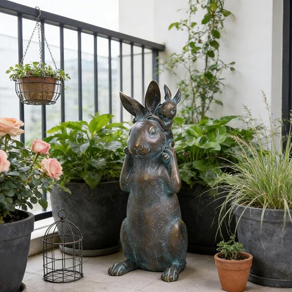 Rabbit Garden Statues Bunny Decorations - Easter Bunny Father with Baby Figurine Easter Gift Dark Gray Garden Spring Bunny Sulpture for Yard Framhouse Outdoor Décor 7*5.25*15.25 in Newman House Studio