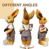 15 inch Resin Bunny Garden Statue, Labor Day Gardener Rabbit, Rabbit Topiary Sculpture for Yard, Patio, Lawn (Mushroom&Hoe)