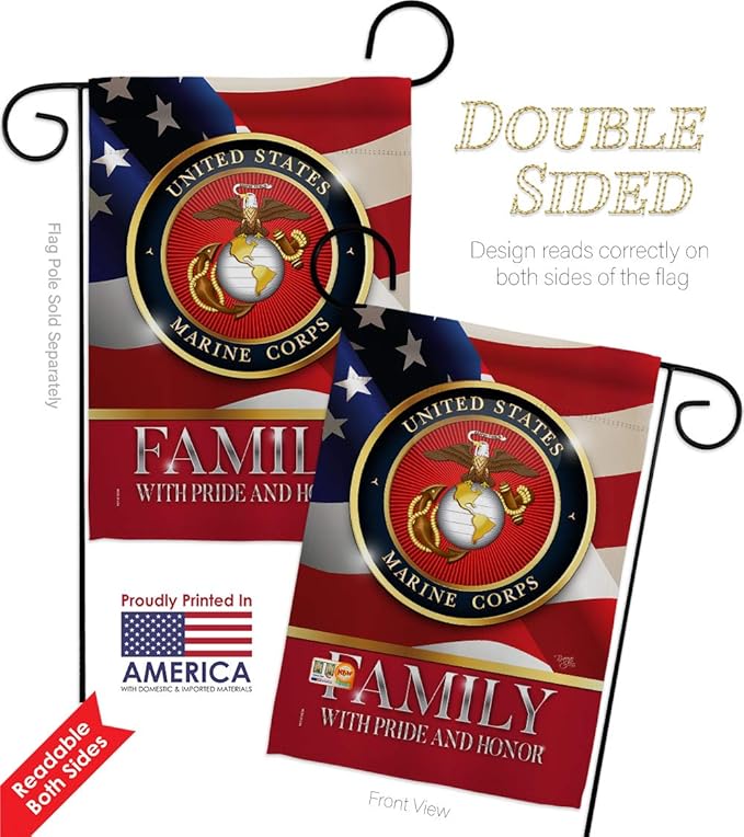 US Marine Family Honor Garden Flag 2pcs Pack American Flags for Outside House Armed Forces Corps USMC Semper Fi United State American Military Veteran Retire Official Banner Small Yard Gift 13 X 18.5