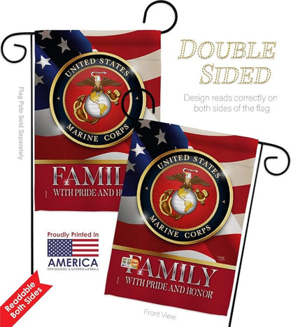 US Marine Family Honor Garden Flag 2pcs Pack American Flags for Outside House Armed Forces Corps USMC Semper Fi United State American Military Veteran Retire Official Banner Small Yard Gift 13 X 18.5