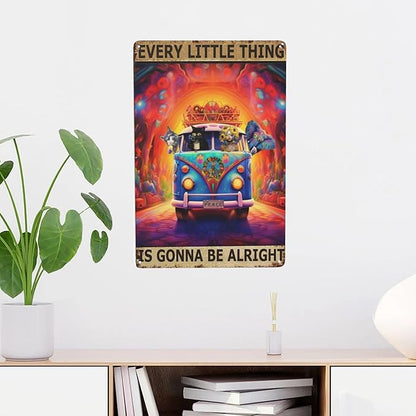 Hippie Wall Art Decor - Retro Metal Signs - Boho Garden Gifts - Funny Bathroom Sign - Vintage Life Quotes - Psychedelic Sunflower Girl - Elephant & Dog Art - Man Cave - Dining Room - 8x12 inches