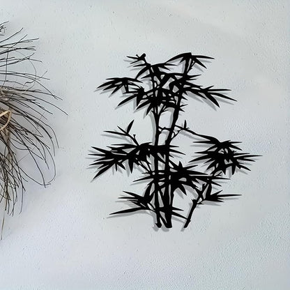 Metal Bamboo Wall Art - Black Silhouette Decor with Natural Design, Iron Indoor/Outdoor Art for Living Room, Bedroom, Patio - Zen Garden & Asian Inspired Home Accent - Easy to Hang(40CM/16IN)