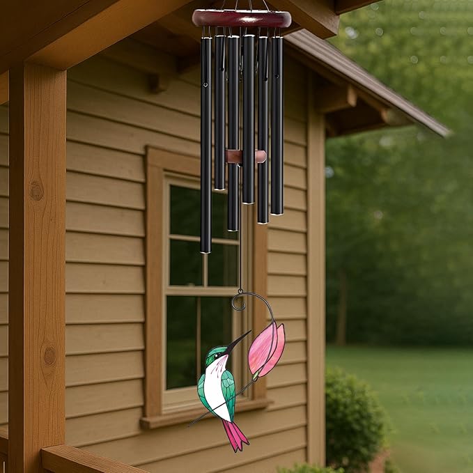Personalized Metal Wind Chime Garden Sign, 40 Inch Outdoor Colorful Bird & Flower Memorial Decor, Yard Hanging Plaque for Patio Porch Lawn (JSTY367)