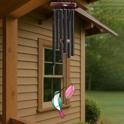 Personalized Metal Wind Chime Garden Sign, 40 Inch Outdoor Colorful Bird & Flower Memorial Decor, Yard Hanging Plaque for Patio Porch Lawn (JSTY367)