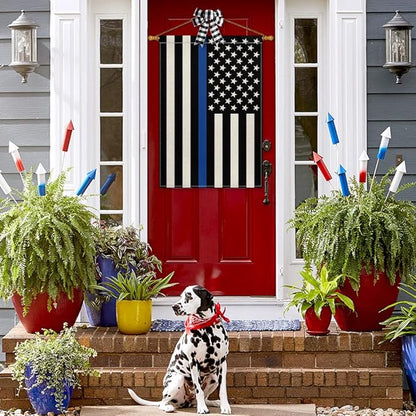 AVOIN colorlife Thin Blue Line House Flag 28x40 Inch Double Sided, American Stars and Stripes Police Officers Solidarity Yard Outdoor Decoration