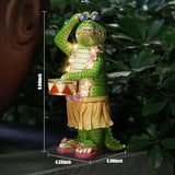 TOLIMI Hawaiian Alligator Garden Statue with LED Floral Garland - Fun Tropical Outdoor Decor, Resin Crocodile Figurine in Hula Skirt for Yard, Patio, or Home