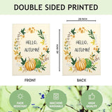 Mugod Hello Autumn Burlap House Flags for Outdoor, Fall Leaves Pumpkin Large Yard Flags 28 x 40 Double Sided Seasonal Decorative Flag for Farmhouse Holiday Decoration