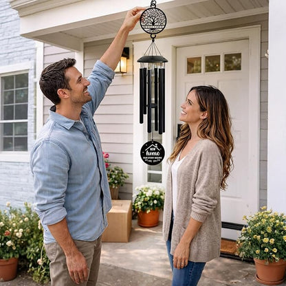 House Warming Gifts New Home, 37" Black Wind Chimes Housewarming Gifts, New Home Gift Ideas for Women Men Homeowners Couples Family Friends,Outdoor Decor for Patio,Garden,Yard