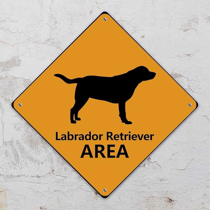 Labrador Retriever Crossing Sign Caution Labrador RetrieverDog Xing Sign Street Sign Wildlife Novelty Road Fence Wall Decor Warning Metal Tin Sign For Indoor Outdoor 10x10in