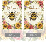 Welocome Spring Summer Bee Garden Flag Sun Flowers Floral Spring Garden Flag Decor Summer Double Sided House Flag for Outside Yard Decorations 12×18 Inch