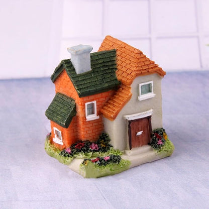 Resin Miniature House 4PCS Miniature House Fairy Gardening Micro Landscape Village Stone House Bonsai Terrarium Crafts Ornaments Accessories Home Decoration (B)