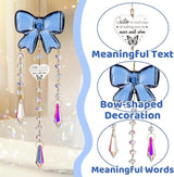 Crystal Sun Catchers Indoor Window,Bow Decor Sun Catcher for Sister Gifts with 3 Chains,Prism Rainbow Crystal Suncatcher for Hangings College Dorm Rooms Home Decoration Blue