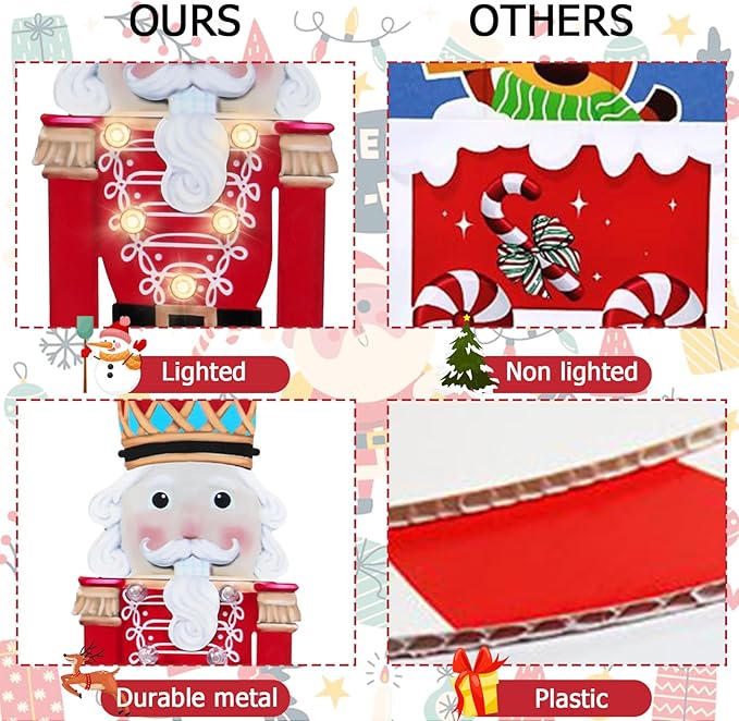 Afirst Christmas Yard Stakes Lighted Up Christmas Outdoor Decorations LED Nutcracker with Crown Lighted Metal Yard Stakes Outdoor Xmas Stake Lawn Pathway Outdoor Decoration
