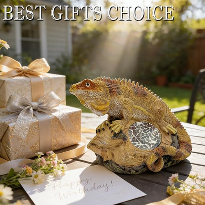 Solar Chameleon Garden Statues Decor for Outdoor, Khaki Chameleon Figurine Lights for Lawn Patio Yard Decoration - Unique Christmas Housewarming Gifts for Grandma Wowen Mom