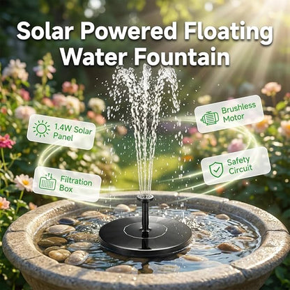 Solar Fountain for Bird Bath, 2026 New Floating Mini Solar Water Fountain with 6 Nozzles, Solar Birdbath Fountain for Garden, Pond, Pool, and Outdoor (2, 6.3in)