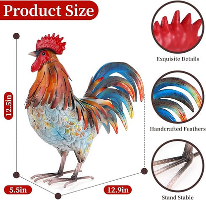 Ratuor Metal Rooster Decor Garden Statue,Yard Chicken Decorations Outdoor Sculpture for Backyard Patio Kitchen Lawn Ornaments,Birthday Housewarming Gifts for Women Mom