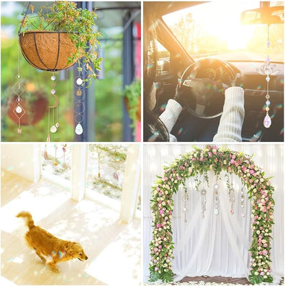Sun Catchers, 10 Pieces Colorful Crystal Suncatcher with Chain Pendant Ornaments Hanging Crystals Prism Rainbow Maker for Windows Indoor Outdoor Car Mirror Garden Decor Wedding Party Xmas Gift