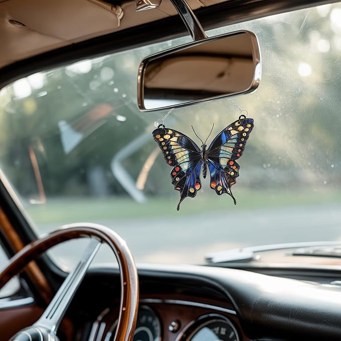Midnight Butterfly Acrylic Suncatcher, Boho Suncatchers for Window Hangings, Stained Glass Effect Indoor Outdoor Garden Decor for Butterfly Lover, Gifts for Mother's Day, Mom, Grandma, Wife, Women