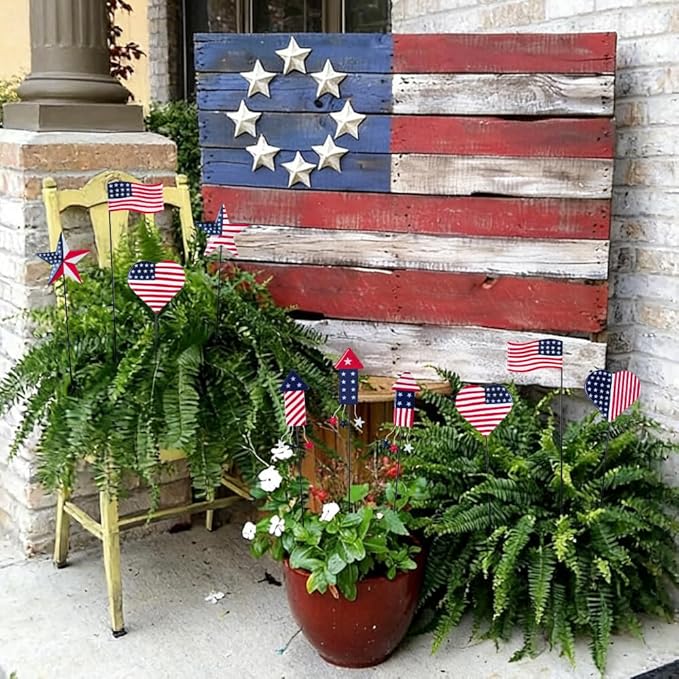 hogardeck 4th of July Decorations Outdoor, 10 PCS Metal Patriot Star Firework Decorative Garden Stakes for Fourth of July Decorations, Patriotic Yard Signs for Garden Memorial Day Decorations