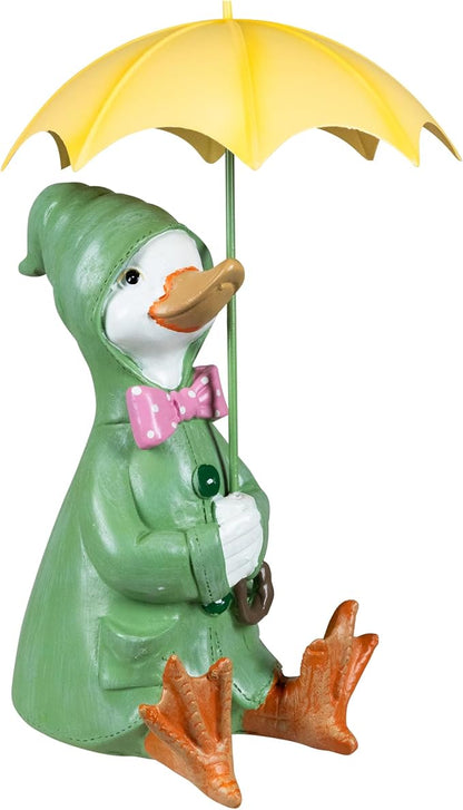 Sitting Duck in Raincoat and Umbrella Outdoor Garden Statue - 10.5"