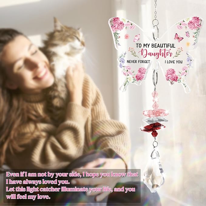 Funnli Daughter from Mom Dad Crystal Suncatcher, Daughter Birthday Gifts, Graduation Christmas Valentines Day Gifts for Daughters Her Teenage Girls Window Hangings Home Decoration