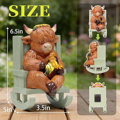 Solar Garden Statues Highland Cow Garden Decor Resin Highland Cow Statue with Light Animal Figurine Outdoor Yard Patio Lawn Decoration Housewarming Gardening Gifts for Women 3.5 * 5 * 6.5 in
