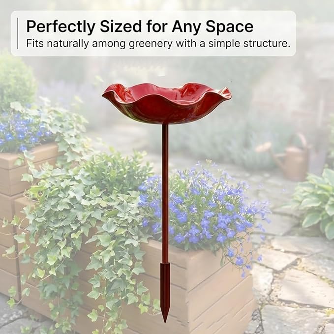 IBHOO Metal Flower Garden Stakes Bird Bath, Handmade Metal Flower Garden Stake, Outdoor Flower Shaped Bee Bath Water Bowl, for Garden Lawn Yard Decor