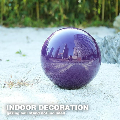 VCUTEKA Gazing Ball, 10" Stainless Steel Mirror Ball Reflective Garden Sphere, Gazing Globe for Home Garden Patio Lawn Outdoor and Indoor Decorative, Purple
