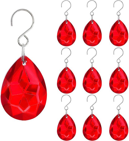 H&D HYALINE & DORA 10pcs Bauhinia Crystal Suncatcher Prisms Chandelier Beads Replacement 38mm Hanging Crystals Ornament Pendant for Window Wedding Party Decor,Red