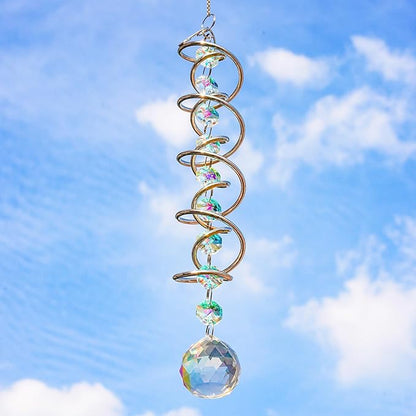 H&D HYALINE & DORA Gazing Ball Spiral Tail with AB Glass Ball Wind Spinner Spiral Hanging Rotating for Indoor Outdoor Decoration 20.5 Inch