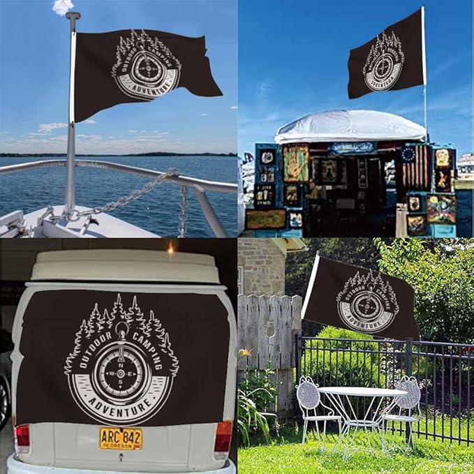 Swono Adventure Compass Tree Black Flag 3x5 Ft Outdoor Camping Vintage Big Flag Indoor Office with Brass Grommets