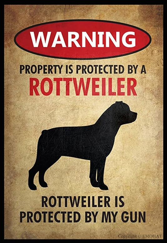 EMOHAT Warning Rottweiler Vintage Retro Metal Sign Wall Art Decor Aluminum Anti-Rust Warning Signs Outdoor Use Entryway Decor Plaque for Home Restaurant Businesses 8x12 Inches