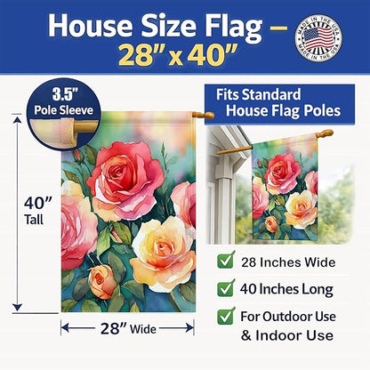 Caroline's Treasures Oklahoma Roses in Watercolor House Flag Large Porch Sleeve Pole Decorative Outside Yard Banner Artwork Wall Hanging, Polyester, House Size, Multicolor