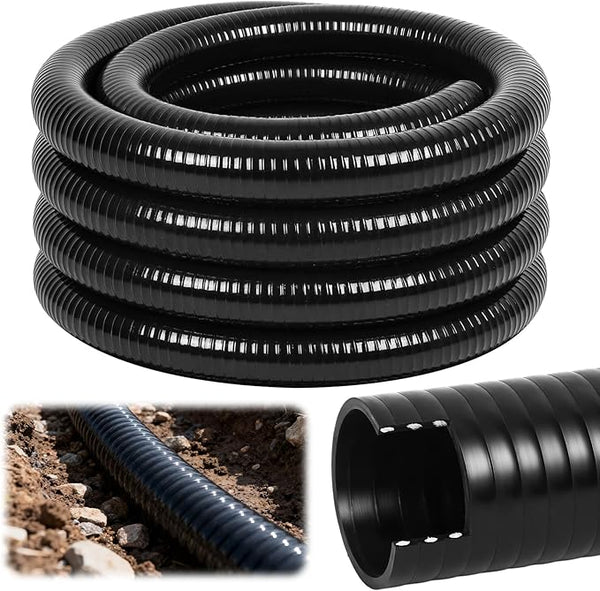 1.5" Dia Pond Pump Tubing, 25 ft x 1-1/2" Non Kink Flexible PVC Pipe, for Irrigation Koi Ponds Waterfall, Gardens Hose, Schedule 40 Reinforced Vinyl, UV Crush Resistant, Black