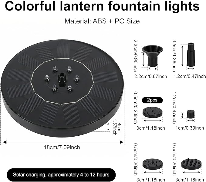 Solar Fountain for Bird Bath with Lights, Solar Bird Bath Fountains with 7 Nozzles, Outdoor Solars Water Fountain Pump for Birds Baths, Garden, Pool, Pond