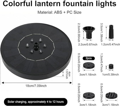 Solar Fountain for Bird Bath with Lights, Solar Bird Bath Fountains with 7 Nozzles, Outdoor Solars Water Fountain Pump for Birds Baths, Garden, Pool, Pond