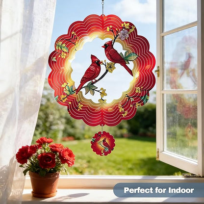 Cardinal Wind Spinner, 12Inch Metal 3D Kinetic Wind Spinners, Cardinal Gifts for Women, Mom, Garden & Yard Decor Outdoor/Indoor Decoration, Dynamic Art Hanging Sculpture