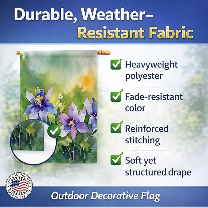 Caroline's Treasures Colorado Rocky Mountain Columbine in Watercolor House Flag Large Porch Sleeve Pole Decorative Outside Yard Banner Artwork Wall Hanging, Polyester, House Size, Multicolor