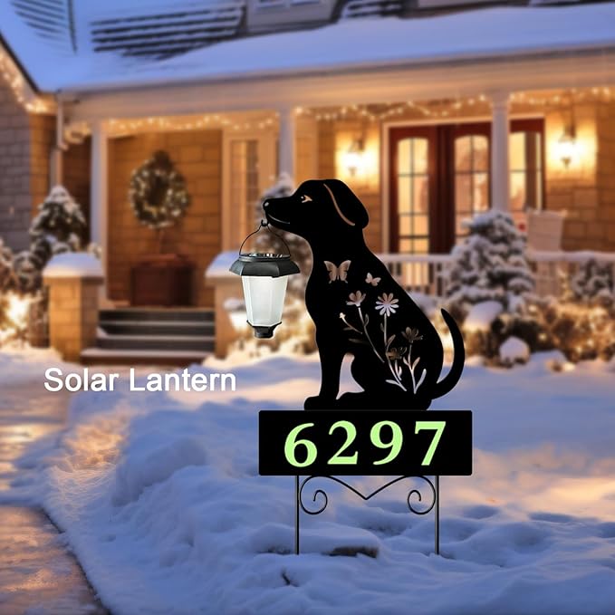Solar Dog Garden Stakes Dog Holding Solar Lantern Decor Stakes Animal Yard Decorative Stakes Yard Sign -Number