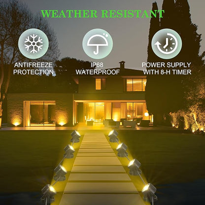 SoulBay Pond Lights LED Underwater, 4 Pack P68 Waterproof Low Voltage Landscape Lighting with 8-Hour Timer Plug for Fountain Fish Tank KOI Pond Water Features Outdoor, Warm White Bright 3200K