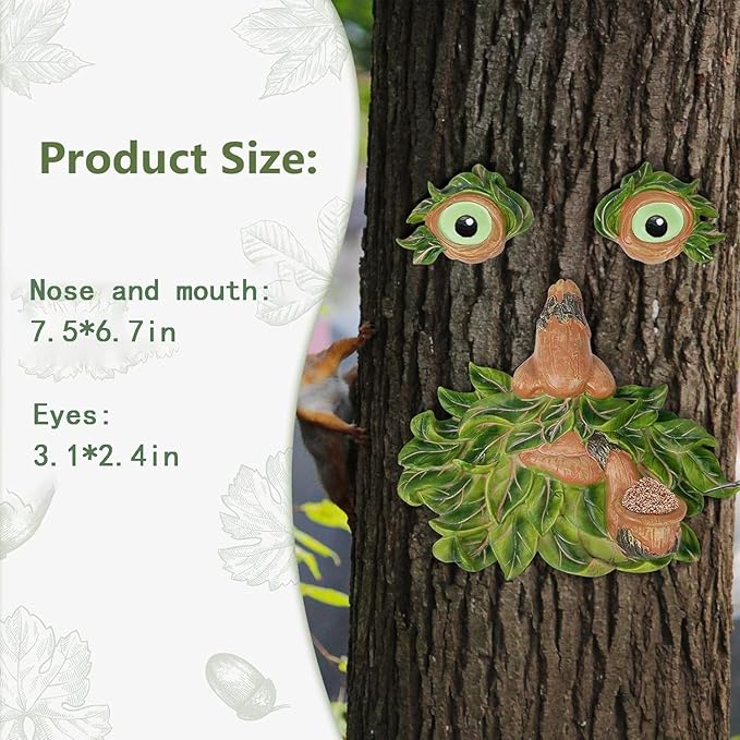 vomiceak Tree Face Decor Outdoor - Bird Feeder, Unique Old Man Tree Face Hugger Statues - Glow Eyes in Dark, Funny Garden Patio Art Statue Decor