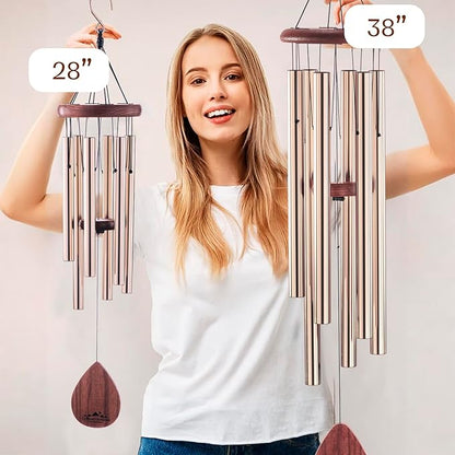 UpBlend XL Wind Chimes for Outside Gift – Deep Tone Wind Chime with Decorative Stone – Porch & Patio Decor, Elegant Outdoor Ornament, Garden Gifts. 38” Bronze.
