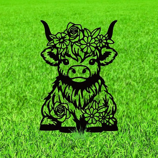 WADORN Highland Cow Silhouette Garden Stakes Decor, Metal Cow Lovers Gifts Stakes Statues Ornaments for Yard Art Black Silhouette Yard Outside Decor for Backyard Patio Outdoor Decor, 15x7.1Inch