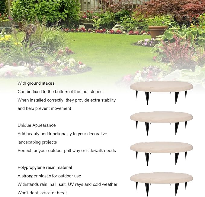 Yosoo 39.9cm Round Step Stones, 6 Ground Stakes, Decorative Landscaping Projects, Outdoor, Sidewalk, Garden Stepping Stones (Round)